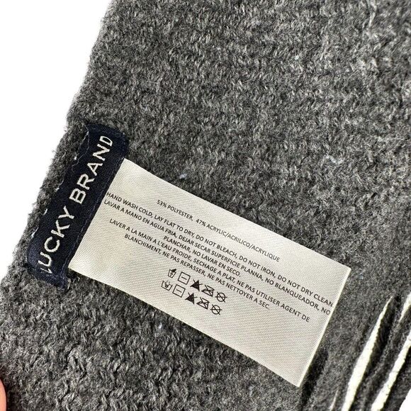 Lucky Brand Scarf Gray Rectangle Fringe Long Womens Warm Knit Fall Winter Scarf - Picture 7 of 7